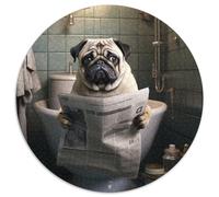 Rompecabezas para Adultos de 1000 Piezas, diseño de Pug Leyendo el periódico, Rompecabezas Redondo de 1000 Piezas, desafiante Rompecabezas DIY para Adolescentes, 67,5 x 67,5 cm