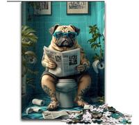 Rompecabezas para Adultos de 1000 Piezas, diseño de Pug Sentado en el Inodoro, desafiantes Juegos Familiares, Juguete DIY para decoración de Pared del hogar, Regalos de 50x75cm