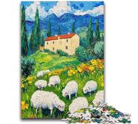 Rompecabezas para Adultos de 1000 Piezas, diseño de rebaño de ovejas, Pintura al óleo, desafío de Inteligencia Cerebral, Juguetes adictivos, Regalo de cumpleaños, Arte de Pared, 50x75cm