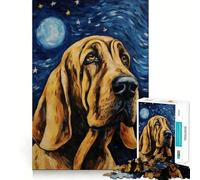 Rompecabezas para Adultos de 1000 Piezas,diseño de Sabueso en la Noche Estrellada,Bordes definidos,Juguete para ejercitar la Mente,diversión sin complicaciones,decoración navideña 38x52cm