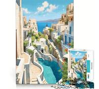 Rompecabezas para Adultos de 1000 Piezas diseño de Santorini Grecia Ideal para Viajes con Bordes definidos Que estimula la Mente y estimula el Juego de Forma silenciosa cumpleaños