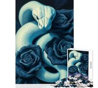 Rompecabezas para Adultos de 1000 Piezas diseño de Serpiente Blanca y Rosas Azules Juegos relajantes y para interacción Entre Padres e Hijos Tamaño 38x52cm