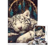 Rompecabezas para Adultos de 1000 Piezas diseño de Tigre Blanco durmiendo atrapasueños decoración del hogar Juguetes Regalo de cumpleaños Juegos de relajación Cada Pieza es única tamaño 38x26cm