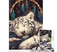 Rompecabezas para Adultos de 1000 Piezas diseño de Tigre Blanco Durmiente atrapasueños Juguete para decoración de Pared Regalo de cumpleaños Juego Imposible difícil y desafiante tamaño 50x75cm
