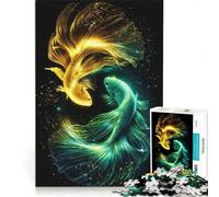 Rompecabezas para Adultos de 1000 Piezas, diseño de un par de Peces en Oro Esmeralda, Juego Interactivo, decoración para el hogar, cumpleaños y Navidad 50x75cm