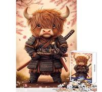 Rompecabezas para Adultos de 1000 Piezas diseño de Vaca samurái de Las Tierras Altas Juguetes antiestrés Regalos de Amigo Secreto Juegos relajantes para cumpleaños y Navidad tamaño 38x52cm