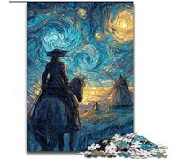 Rompecabezas para Adultos de 1000 Piezas, diseño de Vaquero en el Cielo Nocturno, Apto para Mayores de 14 años Toda la Familia 50x75cm