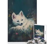 Rompecabezas para Adultos de 1000 Piezas diseño de Zorro Blanco Entre Flores Juguetes antiestrés Regalos para Mujeres y Hombres Juegos educativos Actividades Divertidas en casa tamaño 38x52cm