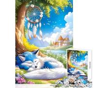 Rompecabezas para Adultos de 1000 Piezas diseño de Zorro Durmiente atrapasueños Juguete para decoración de Pared Gran Regalo y Juguetes Juego Imposible Lista de Deseos con Papá Noel tamaño 50x75cm