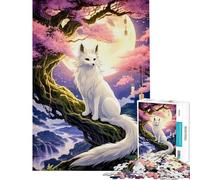 Rompecabezas para Adultos de 1000 Piezas diseño de Zorro y Flor de Cerezo Estilo japonés Juguetes antiestrés Divertidos y Originales cumpleaños (tamaño 38x26cm)