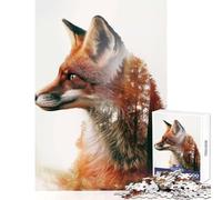 Rompecabezas para Adultos de 1000 Piezas diseño de Zorros Doble exposición Naturaleza Juguetes para Hacer uno Mismo Gran Regalo Juegos de relajación con póster a Juego y Hoja de Trivia tamaño 38x26cm