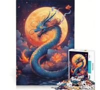 Rompecabezas para Adultos de 1000 Piezas, diseño del dragón Azul y la Luna, Juego de ingenio, ensamblaje de Patrones, Regalo Ideal para los Amantes de los Juegos 50x75cm