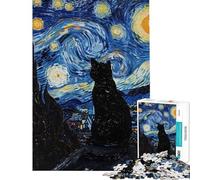 Rompecabezas para Adultos de 1000 Piezas diseño del Gato de Van Gogh en La Noche Estrellada Rompecabezas para Adultos Juguete Decorativo para Pared patrón de Montaje interacción Entre (50x75cm)