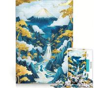Rompecabezas para Adultos de 1000 Piezas, diseño del Monte Fuji en Oro y Azul, Juego Educativo, dificultad Alta, cumpleaños y Navidad 38x52cm