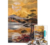 Rompecabezas para Adultos de 1000 Piezas diseño del Resplandor Dorado del Monte Fuji Ideal para decoración de Pared aliviar el estrés y como Regalo (tamaño 50x75cm)