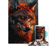 Rompecabezas para Adultos de 1000 Piezas diseño Mirada de Lobo iluminada por el Fuego Rompecabezas para Adultos Carrera de Velocidad Manual Cada Pieza es única Juguetes educativos 38x52cm