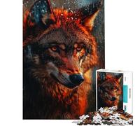 Rompecabezas para Adultos de 1000 Piezas diseño Mirada de Lobo iluminada por el Fuego Rompecabezas para Adultos Carrera de Velocidad Manual Cada Pieza es única Juguetes educativos 38x26cm