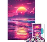 Rompecabezas para Adultos de 1000 Piezas diseño neón synthwave al Atardecer Ideal para Juegos educativos desafíos y Juegos de ingenio Regalo de cumpleaños (tamaño 38x52cm)