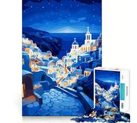 Rompecabezas para Adultos de 1000 Piezas,diseño Nocturno Griego Azul,Divertido y Estimulante para la Mente,Ideal para Jugar y como Regalo de cumpleaños (50x75cm)
