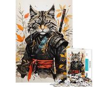 Rompecabezas para Adultos de 1000 Piezas diseño Vintage de Gato samurái desafiante para completar decoración de Pared Juego Familiar Apto para Mayores de 14 años (38x52cm)