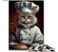 Rompecabezas para Adultos de 1000 Piezas, Divertido Gato Chef, Familiares y Amigos, un desafío para la Mente (26x38cm)