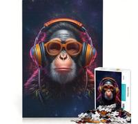 Rompecabezas para Adultos de 1000 Piezas DJ Monkey con Auriculares Juego Imposible antiestrés cumpleaños y Navidad 50x75cm