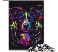 Rompecabezas para Adultos de 1000 Piezas DJ Neon Border Collie de Madera, Actividad Divertida para el hogar, 50x75cm, Atractiva Actividad de Noche de Juegos Familiares