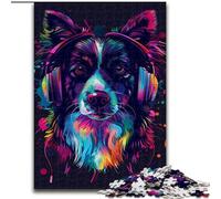 Rompecabezas para Adultos de 1000 Piezas DJ Neon Border Collie de Madera, Actividad Divertida para el hogar, 50x75cm, Atractiva Actividad de Noche de Juegos Familiares