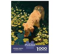 Rompecabezas para Adultos De 1000 Piezas Dog Drinking from A Pond with Clover Rompecabezas para Adultos Juego Práctico Alivia El Estrés Desafío Educativo 70x50cm/1000pcs