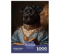 Rompecabezas para Adultos De 1000 Piezas Dog in Royal Attire Black Dog in Blue Robes Majestic Pet Portrait Rompecabezas para Adultos Juego Práctico Corte De Precisión 70x50cm/10