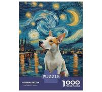 Rompecabezas para Adultos De 1000 Piezas Dog in Starry Night Style Van Gogh Painting Rompecabezas para Adultos Juego Familiar Divertido Y Humorístico Cumpleaños Y Navidad 52x38cm/100