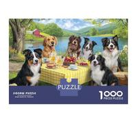 Rompecabezas para Adultos De 1000 Piezas Dogs Picnic Table Outdoor Scene Rompecabezas para Adultos Juego Familiar Decoración Perfecta Cumpleaños Y Navidad 52x38cm/1000pcs
