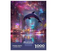 Rompecabezas para Adultos De 1000 Piezas Dolphin Cityscape Neon Lights Rompecabezas para Adultos Juegos Familiares Pero Divertidos Y Humorísticos Cumpleaños 52x38cm/1000pcs