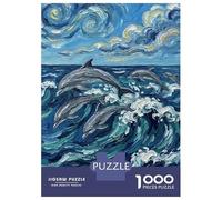 Rompecabezas para Adultos De 1000 Piezas Dolphins in Ocean Waves Painting Rompecabezas Juguetes Antiestrés, Divertidos Y Humorísticos Regalos para Reducir El Estrés 38x26cm/1000pcs