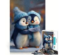 Rompecabezas para Adultos de 1000 Piezas Dos adorables pingüinos abrazándose en Invierno Juego Divertido para concentrarse y Jugar Juego Casual para divertirse en cumpleaños Regalo Ideal (38x52cm)