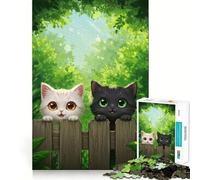 Rompecabezas para Adultos de 1000 Piezas Dos Gatos adorables en una Cerca Arte de Corte preciso Juguete para desarrollar la Agilidad Mental Tiempo de Juego Relajante Decoración navideña para la Pared
