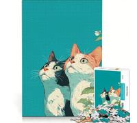 Rompecabezas para Adultos de 1000 Piezas Dos Gatos Mirando hacia Arriba con Flores Juegos Familiares Carrera de Velocidad Manual Ideal para Decorar el Escritorio 50x75cm