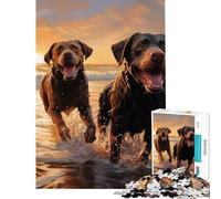 Rompecabezas para Adultos de 1000 Piezas Dos labradores en la Playa Difícil y desafiante Regalo Ideal para Mujeres Juguetes antiestrés para Mayores de 14 años Juego 38x52cm