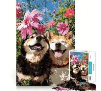Rompecabezas para Adultos de 1000 Piezas Dos Perros Felices en un jardín de Flores Corte Premium Diversión lógica Juguete fácil de Usar Decoración navideña para la Pared (50x75cm)