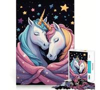 Rompecabezas para Adultos de 1000 Piezas Dos Unicornios abrazándose en una Noche Estrellada de Bordes precisos Juguete Creativo para desarrollar la Habilidad Juego para Pasar un rato Agradable Pieza