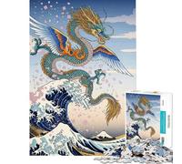 Rompecabezas para Adultos de 1000 Piezas Dragón Alado y la Gran Ola Juego práctico Una Obra de Arte cumpleaños y Navidad (tamaño 38x52cm)
