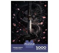Rompecabezas para Adultos De 1000 Piezas Dragon and Katana with Cherry Blossoms Rompecabezas Juguetes Antiestrés, Divertidos Y Humorísticos Regalos para Reducir El Estrés 38x26cm/1000pcs