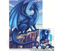 Rompecabezas para Adultos de 1000 Piezas: Dragón Azul en la Cima de una montaña, decoración de Pared, un Reto para completar, cumpleaños 38x52cm