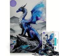 Rompecabezas para Adultos de 1000 Piezas Dragón Azul en la Cima de una montaña,Encaje, Arte,Juego de concentración,Juego para el Tiempo Libre,Regalo de cumpleaños 38x26cm