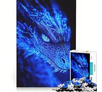 Rompecabezas para Adultos de 1000 Piezas: Dragón Azul en Primer Plano, Juguetes para armar, Entrena tu Cerebro y Tus Manos, con póster y Hoja de Preguntas a Juego 38x26cm