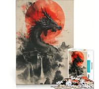 Rompecabezas para Adultos de 1000 Piezas: Dragón bajo una Luna de Sangre, Juegos Divertidos, decoración, Piezas de Formas aleatorias Que encajan Perfectamente 38x26cm