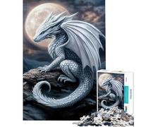 Rompecabezas para Adultos de 1000 Piezas Dragón Blanco bajo la luz de la Luna Juguete Intelectual Juego Imposible Aprendizaje Educativo Regalos de Amigo Invisible (Tamaño 38x52cm)