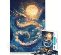 Rompecabezas para Adultos de 1000 Piezas Dragón Celestial bajo cielos iluminados por la Luna Diseño de Corte Fino Actividad para la Mente Tiempo de Juego Tranquilo Decoración navideña (38x26cm)