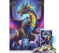 Rompecabezas para Adultos de 1000 Piezas: Dragón Colorido sobre ruinas de Castillo, Juegos educativos, para la diversión Familiar, colección de Artistas, Bellas Artes 50x75cm