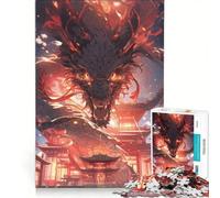 Rompecabezas para Adultos de 1000 Piezas: Dragón de Fuego sobre la Ciudad Juego práctico, Divertido y con Humor Lista de Deseos con Papá Noel 50x75cm